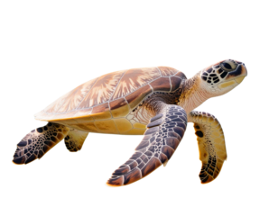 Realistic Sea Turtle Swimming in Clear Water, Side View, Isolated PNG