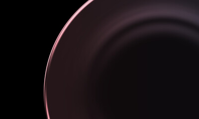 Elegant minimalist 3D render of a dark, smooth circular shape with a subtle pink glowing edge on a black background
