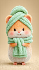 Hamster, A cute 3D cartoon hamster wrapped in a towel after a bath, showcasing high-resolution detail and vibrant colors.