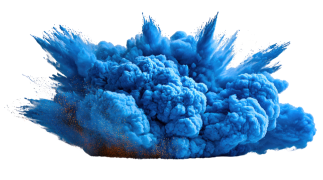 Dynamic Powder Explosion: An abstract yet vibrant image of an explosion of brilliant blue powder, captured in a moment of dynamic energy and artistic visual.