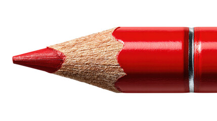 Red Pencil's Focused Tip: A captivating close-up showcases the sharp, scarlet tip of a vibrant red pencil, its detailed grain and smooth finish a study in artistic tools.