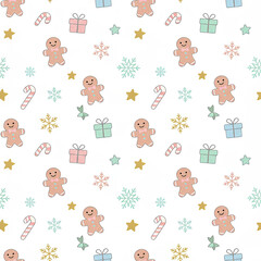 pattern with small festive icons on a cream background, perfect for holiday designs and wrapping paper.