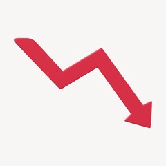 Down arrow 3D clipart, business red graphic