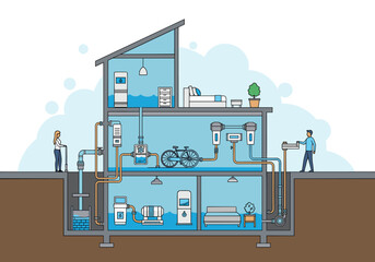 Fototapeta premium Automated building water supply management system for residential and commercial properties