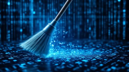 Futuristic data cleaning technology interface, sweeping blue binary code, erasing data. 4k video - Powered by Adobe