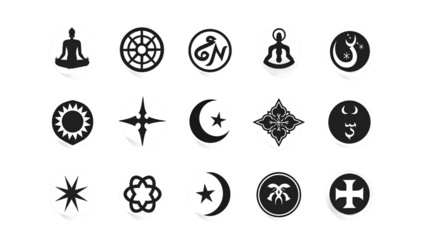 set of religious symbols, vector illustration on transparent background.