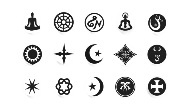 set of religious symbols, vector illustration on transparent background.