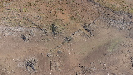 Aerial view of Monte Pranu Nuragic village ruins near Villaperuccio Sardinia