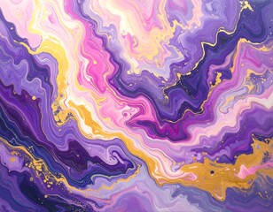 Vibrant purple and pink swirls, accented with gold flecks, create a mesmerizing abstract design.