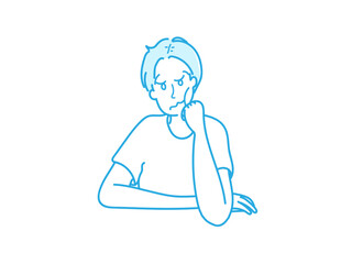 イラスト　頬　手