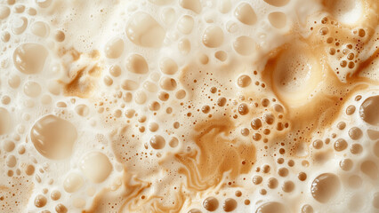 Latte froth with creamy cappuccino bubbles macro