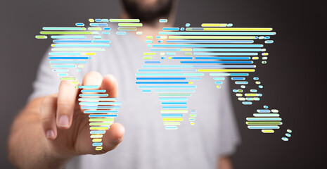 Abstract image of a world map formed by lines, representing global connectivity and networking.