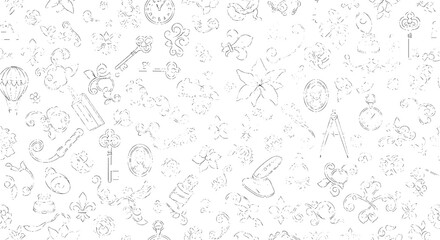 Vintage seamless pattern with drawing elements. Nostalgic background, decoration, antique, old, design, ornate, drawing, ornate, wallpaper, victorian, retro.