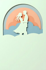 Romantic Couple Silhouette Paper Cutout Art: Pastel Rainbow Sunset Background
