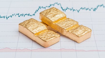 Two gold bars on a financial chart showing upward and downward trends market