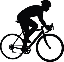 Dynamic silhouette of a cyclist in motion on a clean white background