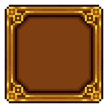 Golden pixel art frame, suitable for treasure menus, inventory slots, or royal fantasy UI.