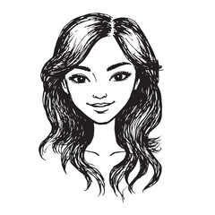 Beautiful Woman Doodle Black and White Illustration Fashion Girl Portrait Line Art Sketch Vector