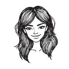 Beautiful Woman Doodle Black and White Illustration Fashion Girl Portrait Line Art Sketch Vector