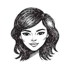 Beautiful Woman Doodle Black and White Illustration Fashion Girl Portrait Line Art Sketch Vector