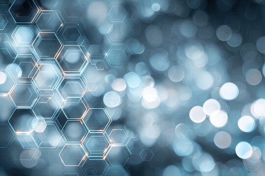 Abstract digital background with hexagonal shapes and bokeh effect.