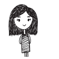 Beautiful Woman Doodle Black and White Illustration Fashion Girl Portrait Line Art Sketch Vector