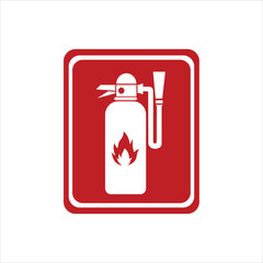 Red fire extinguisher sign icon, indicating emergency equipment location for fire safety and hazard protection.