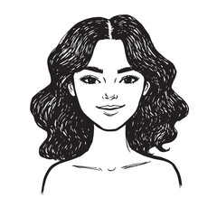 Beautiful Woman Doodle Black and White Illustration Fashion Girl Portrait Line Art Sketch Vector
