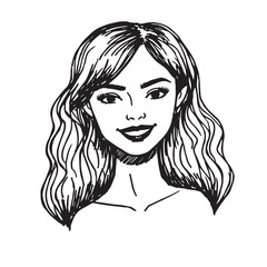 Beautiful Woman Doodle Black and White Illustration Fashion Girl Portrait Line Art Sketch Vector