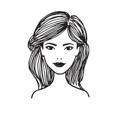 Beautiful Woman Doodle Black and White Illustration Fashion Girl Portrait Line Art Sketch Vector