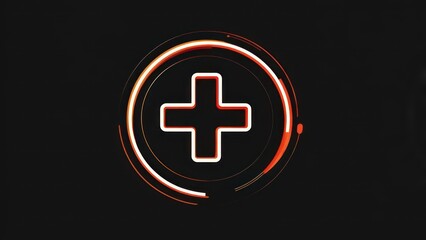 Obraz premium Glowing Red and White Plus Symbol in Dynamic Circular Frame