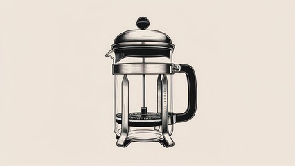 Classic French Press Coffee Maker in a Bold, Minimalist Graphic Illustration Style