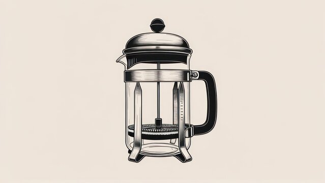 Classic French Press Coffee Maker in a Bold, Minimalist Graphic Illustration Style