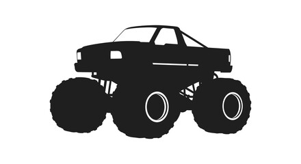 Black silhouette of a monster truck with large tires and rugged design © nhpvect02