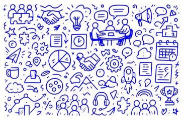 Hand-drawn doodle style vector set, sketchy playful black outlines, teamwork and collaboration theme, Editable Formats: AI, EPS, JPG, PNG, Ideal for Both Digital and Print Use
