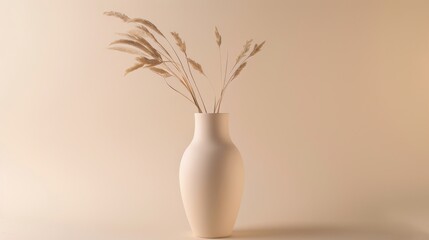 Minimalist Ceramic Vase with Dried Branches Against a White Background