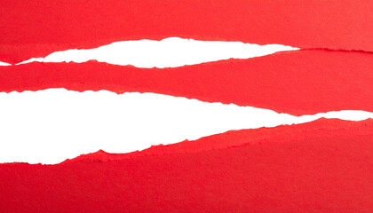 Red ripped paper torn edges strips isolated on white background