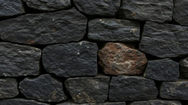 Detailed stone wall texture with dark gray rock pattern construction background