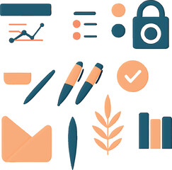 Vector seamless pattern of school and office stationery icons with music icons set