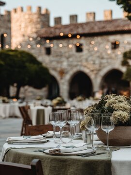 Rustic Italian still life with lemons, fruits and Mediterranean textures. Wooden tables, stone walls and authentic Italian kitchen atmosphere.