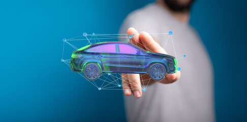 Innovative 3D car model, digital technology, automotive design, future of cars.
