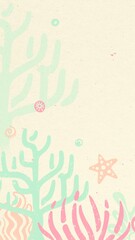 Cute underwater iPhone wallpaper, coral reef illustration in pastel colors