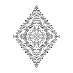 Black and white diamond shaped floral mandala pattern line art geometric symmetrical