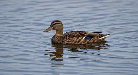 Obraz premium Duck floating peacefully on the waters surface.