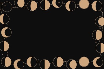 Astrology frame background, gold black celestial line art style