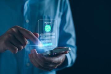 FinTech, Financial technology, Digital payment concept, AI, banking economy and money, Businessman with online wallet tech, finance investment.