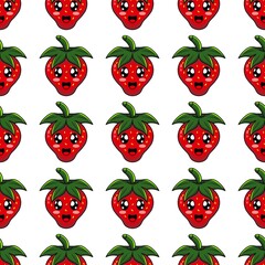 Red cute smiling strawberry seamless pattern