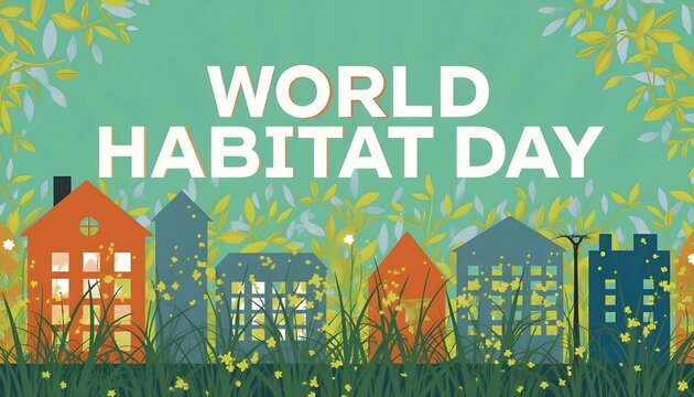 World Habitat Day celebration featuring vibrant cityscape and greenery with a focus on urban living and environmental awareness Generative AI - Powered by Adobe