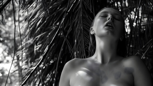 One beautiful young woman model masturbate by beach