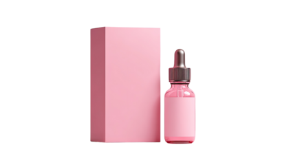 Pink box and dropper bottle, cosmetic product packaging